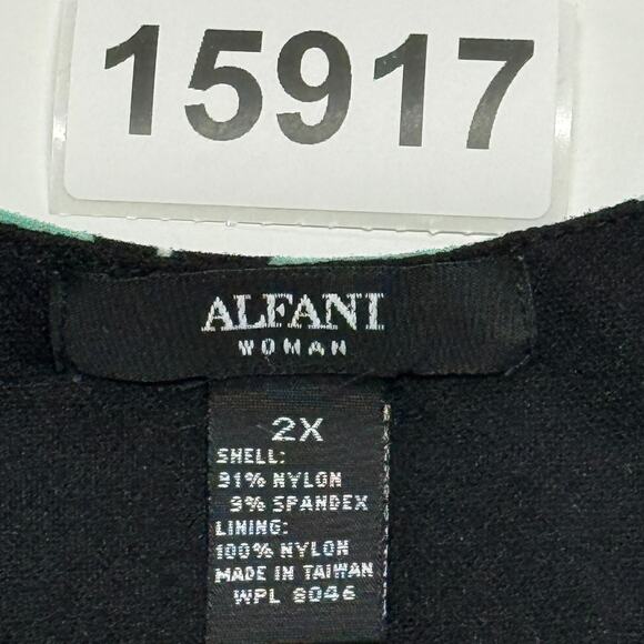 Alfani Top Womens 2X Black Green V Neck 9% Spandex Stretch Nylon Pullover Career - Picture 9 of 9